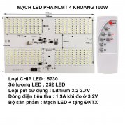 Bộ mạch đèn LED năng lượng mặt trời LED pha 4 khoang 100W gồm mạch và remote Bộ mạch đèn LED năng lượng mặt trời LED pha 4 khoang 100W gồm mạch và remote